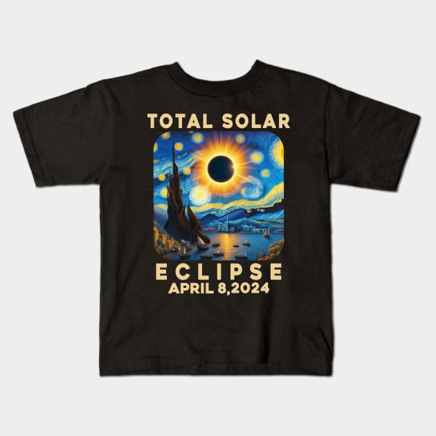 Van Gogh Starry Night Total Solar Eclipse April 8 2024 - Eclipse Shirt 2024 - Astronomy Gift Solar Eclipse Kids T-Shirt by aesthetice1